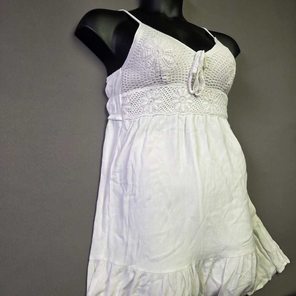 Almost Famous White Crochet Boho Tiered Sundress Adjustable Straps Size M